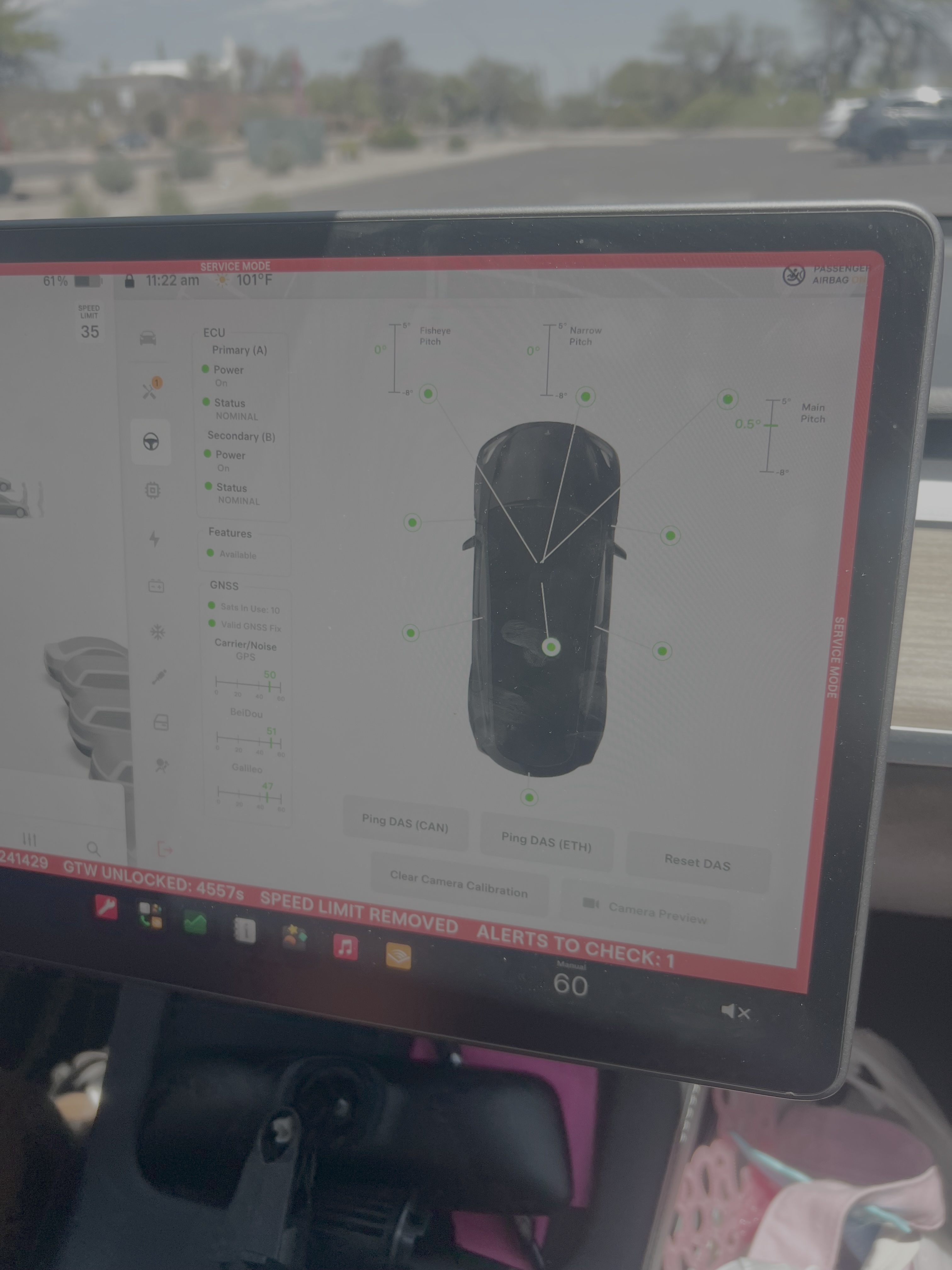 ADAS calibration diagnostic screen showing vehicle camera alignment checks